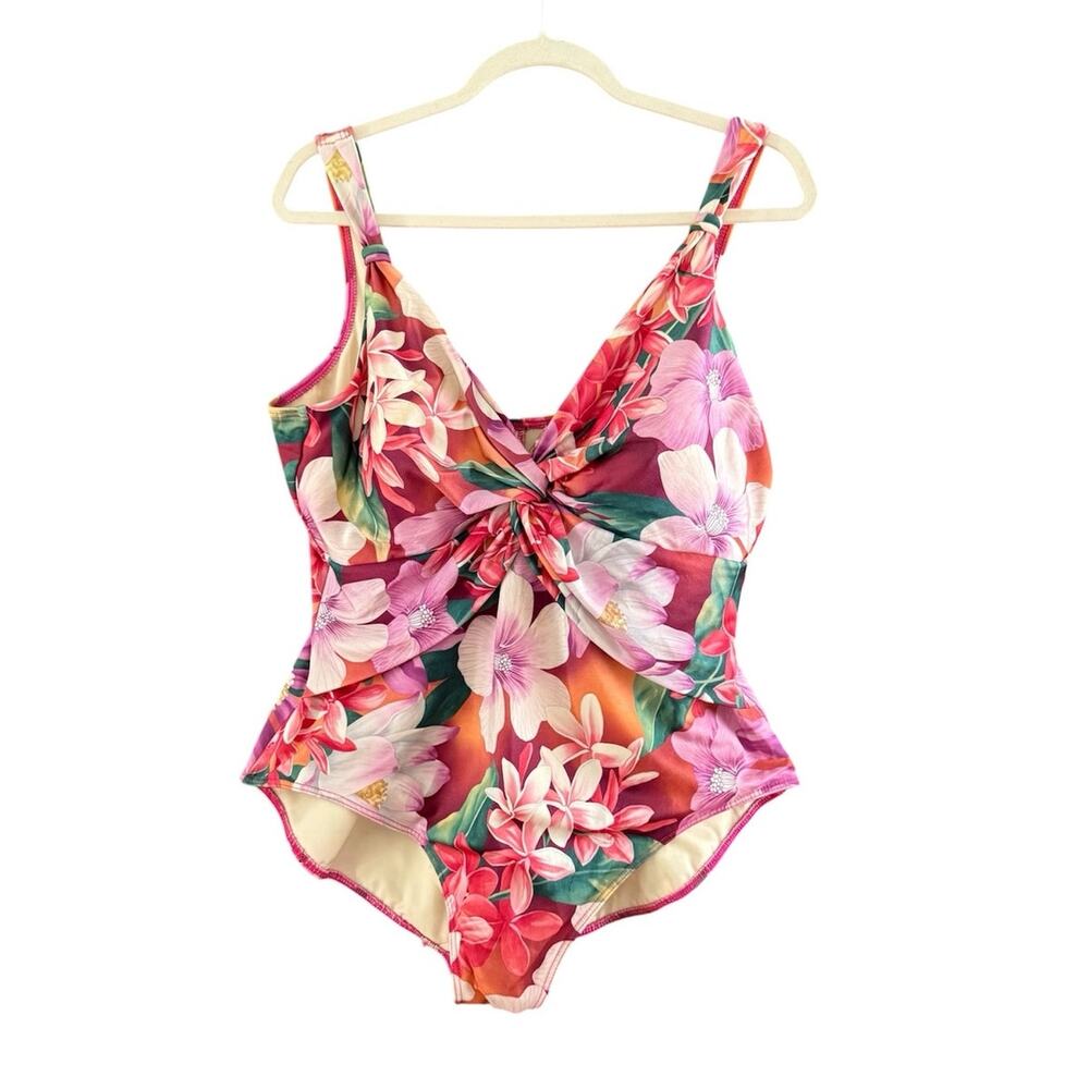 VTG Miraclesuit Oceanus Swimsuit 18W Tropical Floral Twist Front Tummy Control